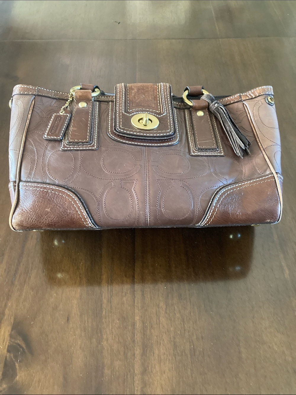 Coach 11330 Hampton Satchel Brown Leather embossed bag